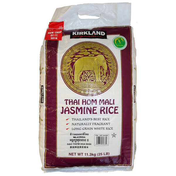 5 Kirkland Jasmine Rice bags, 25 lb each